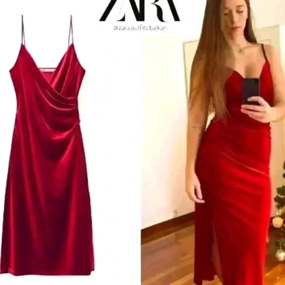 NWT Zara Pleated Velvet Dress - Picture 3 of 8